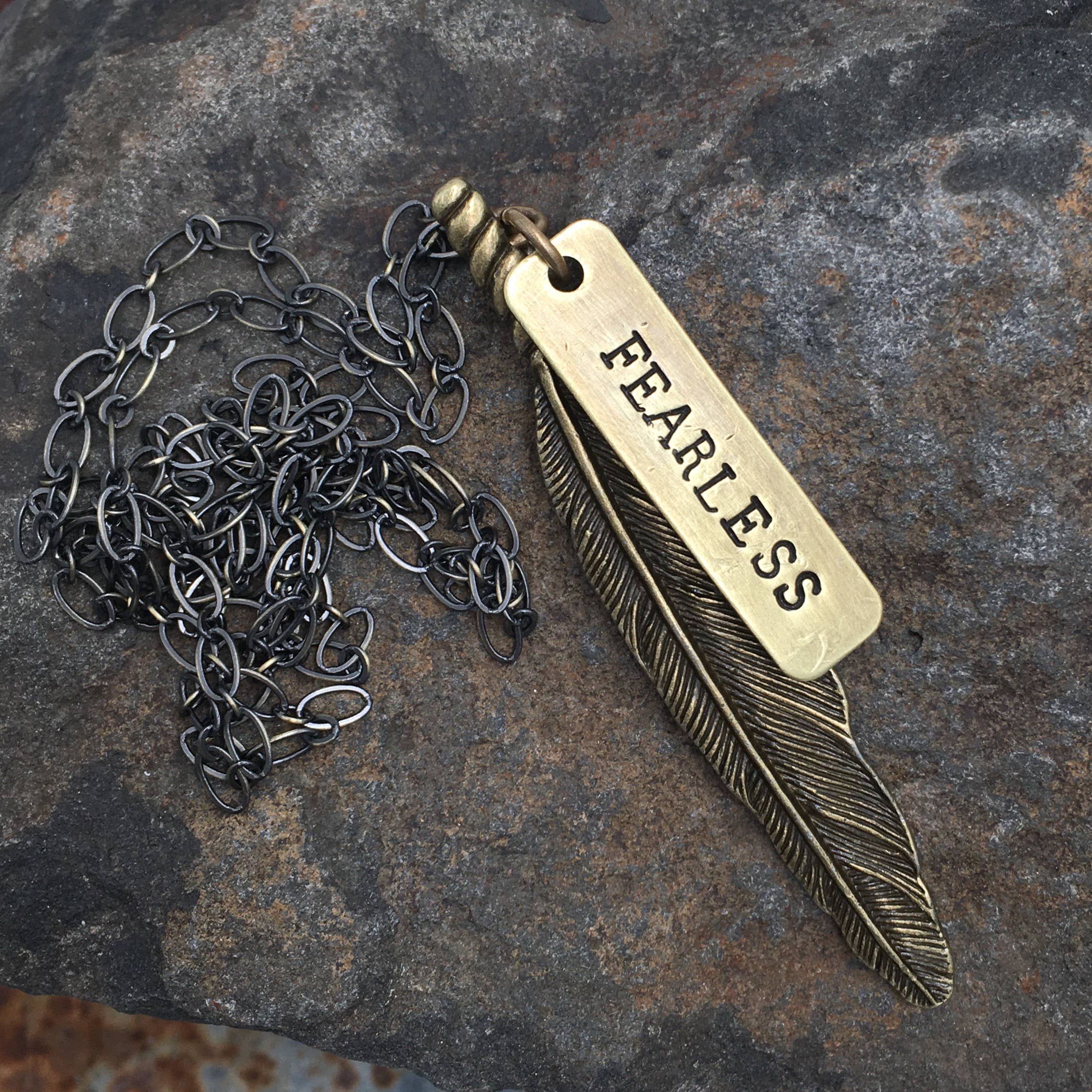 Fearless Bronze Wandering Feather 30 inch Layering Necklace