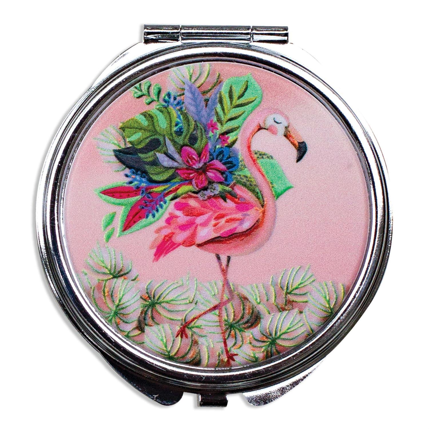 Colorful flamingo pill or compact trinket box from Allen Designs. Fits easily in purse or make-up bag.