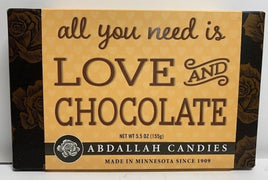 Abdallah Candies All you need is love and chocolate greeting card box of assorted chocolates 5.5 ounce size