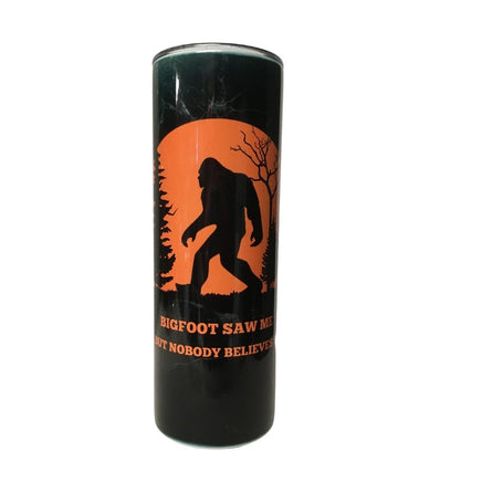 Big Foot saw me but nobody believes him 20 ounce skinny stainless steel tumbler with lid and straw view 2