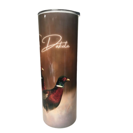 South Dakota Pheasant Hunting tumbler 20 oz stainless steel skinny with clear lid and straw view 3