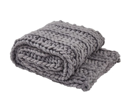 Chunky Ribbed Knit Throw in Sharkskin Grey Color 50 inches x 60 inches