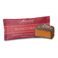 Abdallah candies dark sea salt caramel with dark chocolate, caramel and topped with sea salt .6 oz size piece