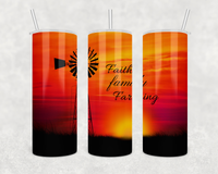 Faith Family Farming windmill tumbler 20 oz stainless steel coffee thermos with clear lid and straw