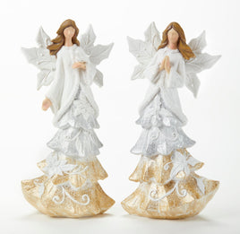 White Winter Angel with Gold Tint Bottom, 8.2 inches Tall, Limited Edition Resin Statue by Delton Products