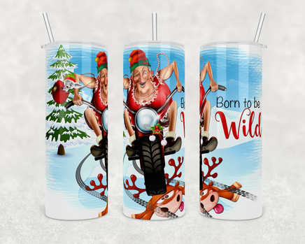 Grandma's born to be wild funny 20 oz stainless steel tumbler with clear lid and straw