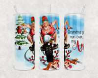 Grandma got run over 20 oz funny stainless steel skinny tumbler with clear lid and straw