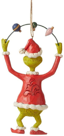 Dr. Seuss' The Grinch Juggling Light Bulb Ornaments in santa suit by Jim Shore for Enesco back side