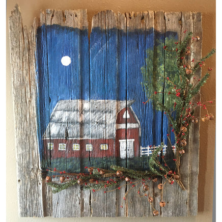 Rustic Red Barn Acrylic Painting on barn wood