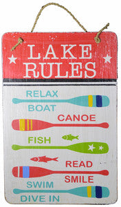 Lake Rules sign relax boat canoe fish read smile swim dive in home decor sign