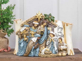 Celebrate Christmas with a Joy to the World resin nativity scene featuring the Holy Family, Wise Men, shepherds and Star of Bethlehem. Available in 2 sizes.