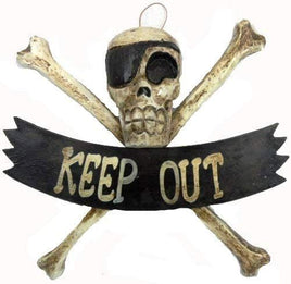 Skull and Cross bones Keep Out sign for pirate or halloween themed decorating