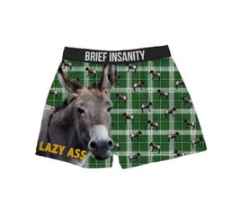 Lazy Ass Donkey Green Plaid with little donkeys all over Funny Unisex Boxer Shorts by Brief Insanity