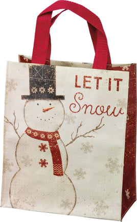 Let it snow snowman gift bag with red nylon handles 