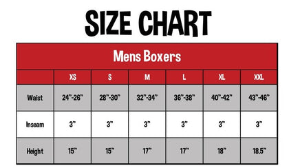 Lazy Ones Funny Mens Boxers Size Chart