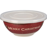 Merry Christmas Bowl set Bowl 2 of 3 nesting bamboo bowls featuring vintage inspired Christmas designs.