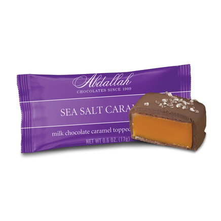 Abdallah Candies Sea Salt Caramel with caramel dipped in milk chocolate and topped with sea salt .6 oz piece