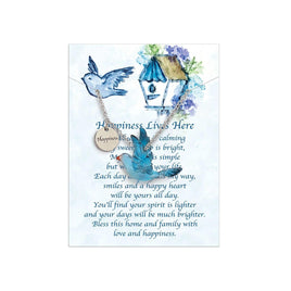 Happiness lives here bluebird 28 inch necklace with give card