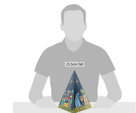 Relational diagram to show how tall the Nativity Triangle Table Decor piece is.