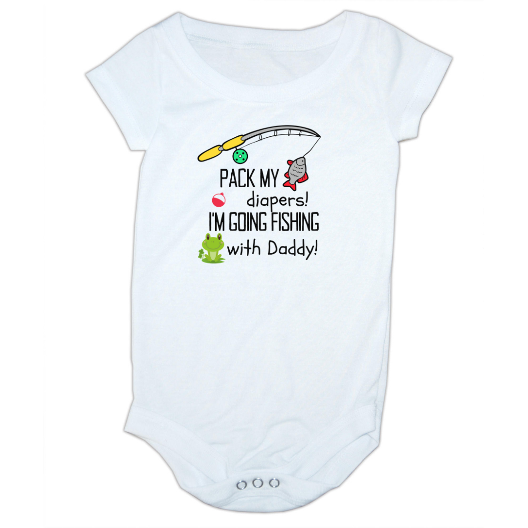 Pack my diapers I'm fishing with daddy infant one-piece baby bodysuit