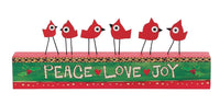 Peace, Love and Joy Red Bird Christmas Table Decor from Izzy and Oliver collection.