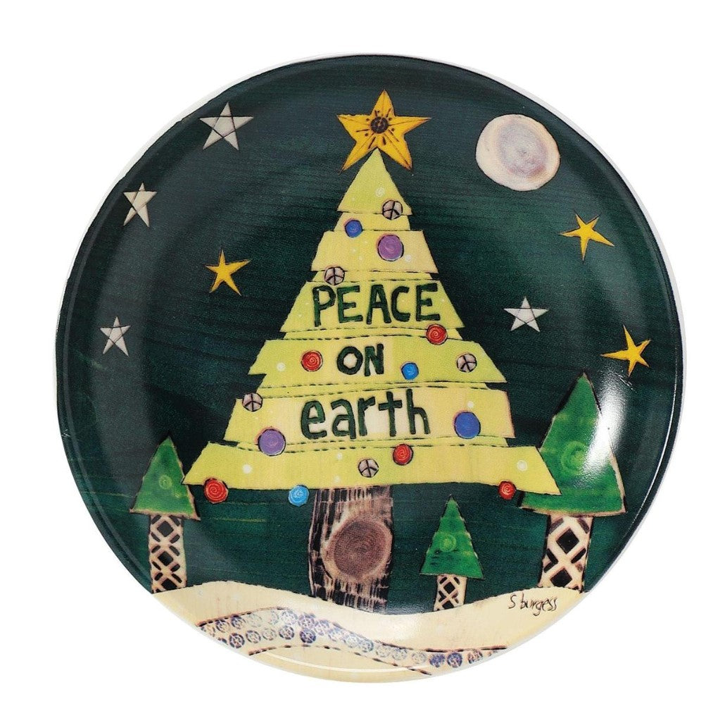Peace on Earth Tree Stoneware 6 inch appetizer plate