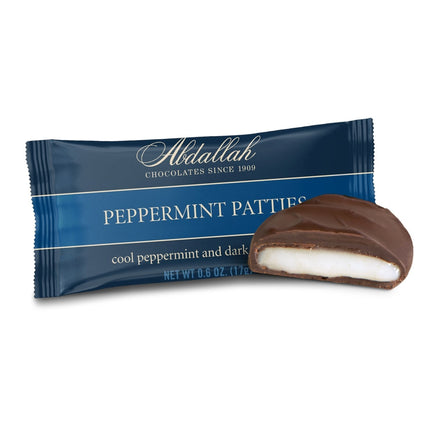 Abdallah Candies Peppermint Patties with cool peppermint filling dipped in dark chocolate .6 oz single serving