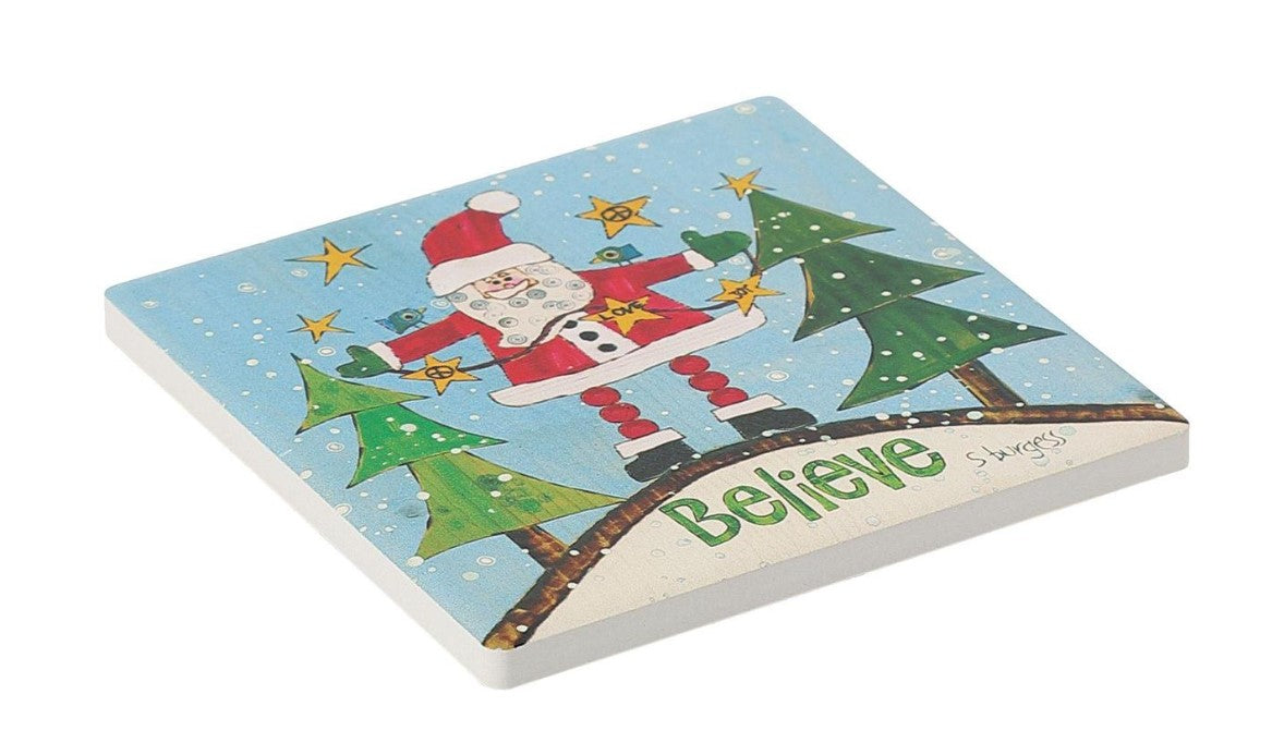 Santa Coaster from Izzy and Oliver 4x4 stoneware with cork backing