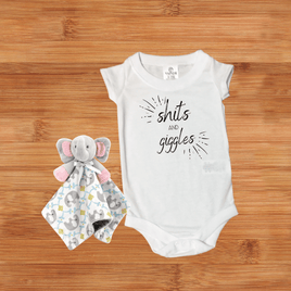 Funny baby one piece bodysuit with shits and giggles graphic design for infant jumpsuit