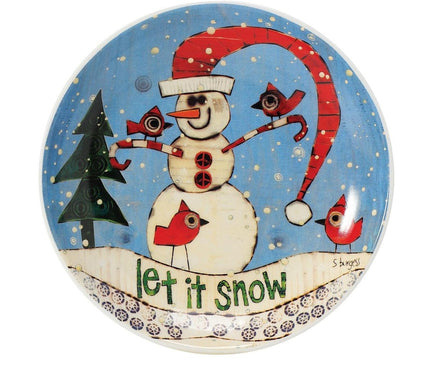 Let it snow snowman 6 inch stoneware appetizer plate