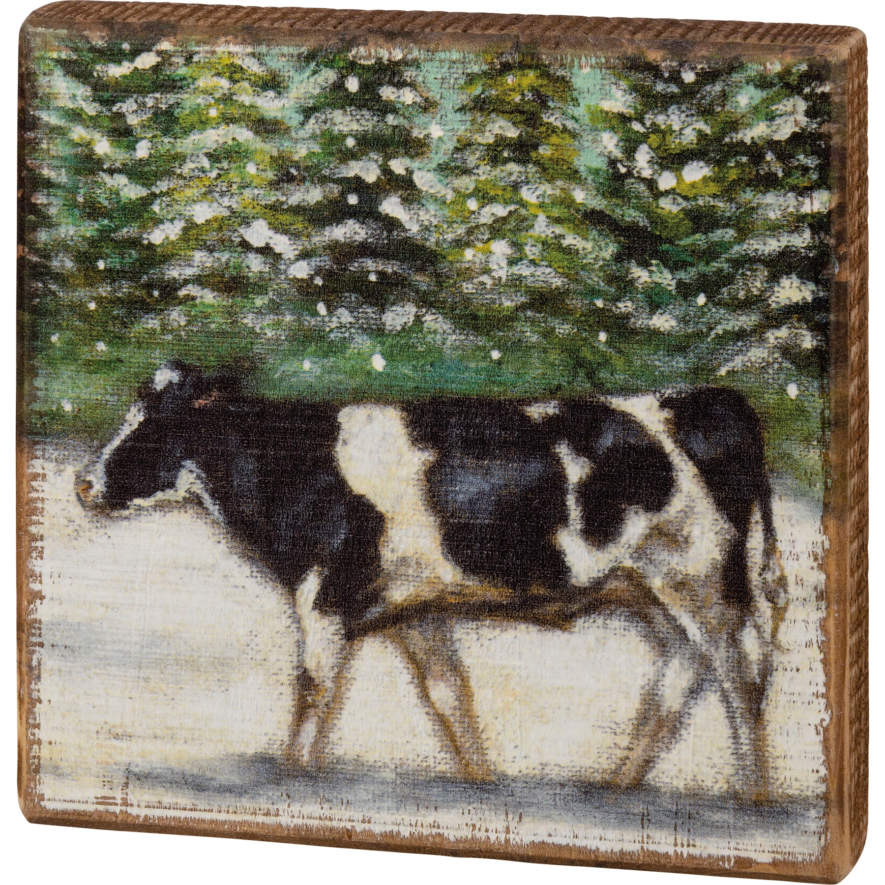 Block Sign - Winter Black and White Holstein Cow