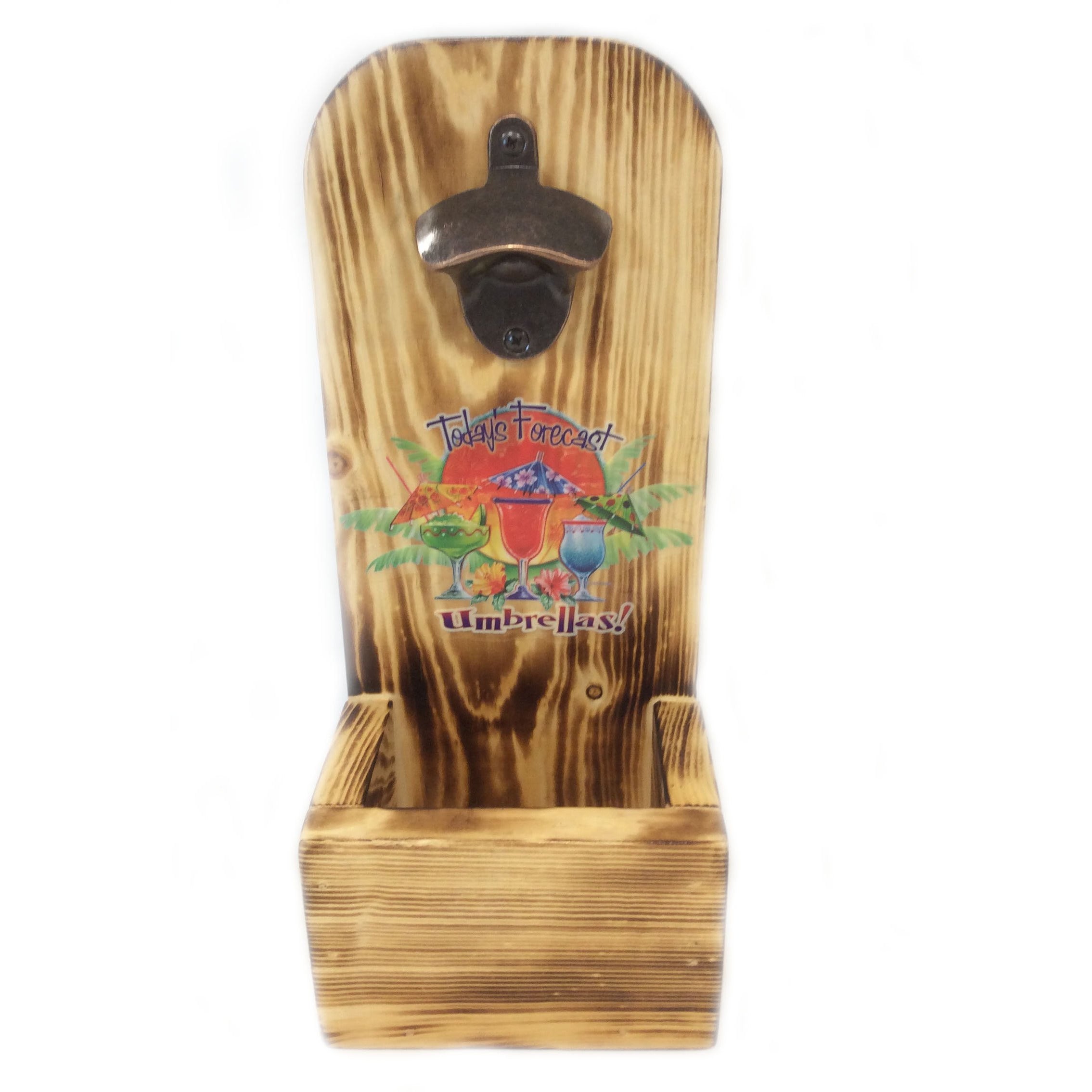 Wall Mounted Wooden Bottle Opener Tropical Forcast