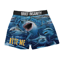 Frenzied Sharks on Bite Me Funny Unisex Boxer shorts by Brief Insanity