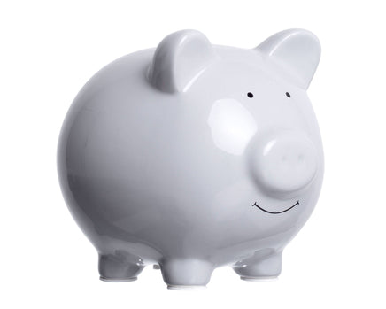 White Pig Ceramic Piggy Bank for children to learn to save for a rainy day. 