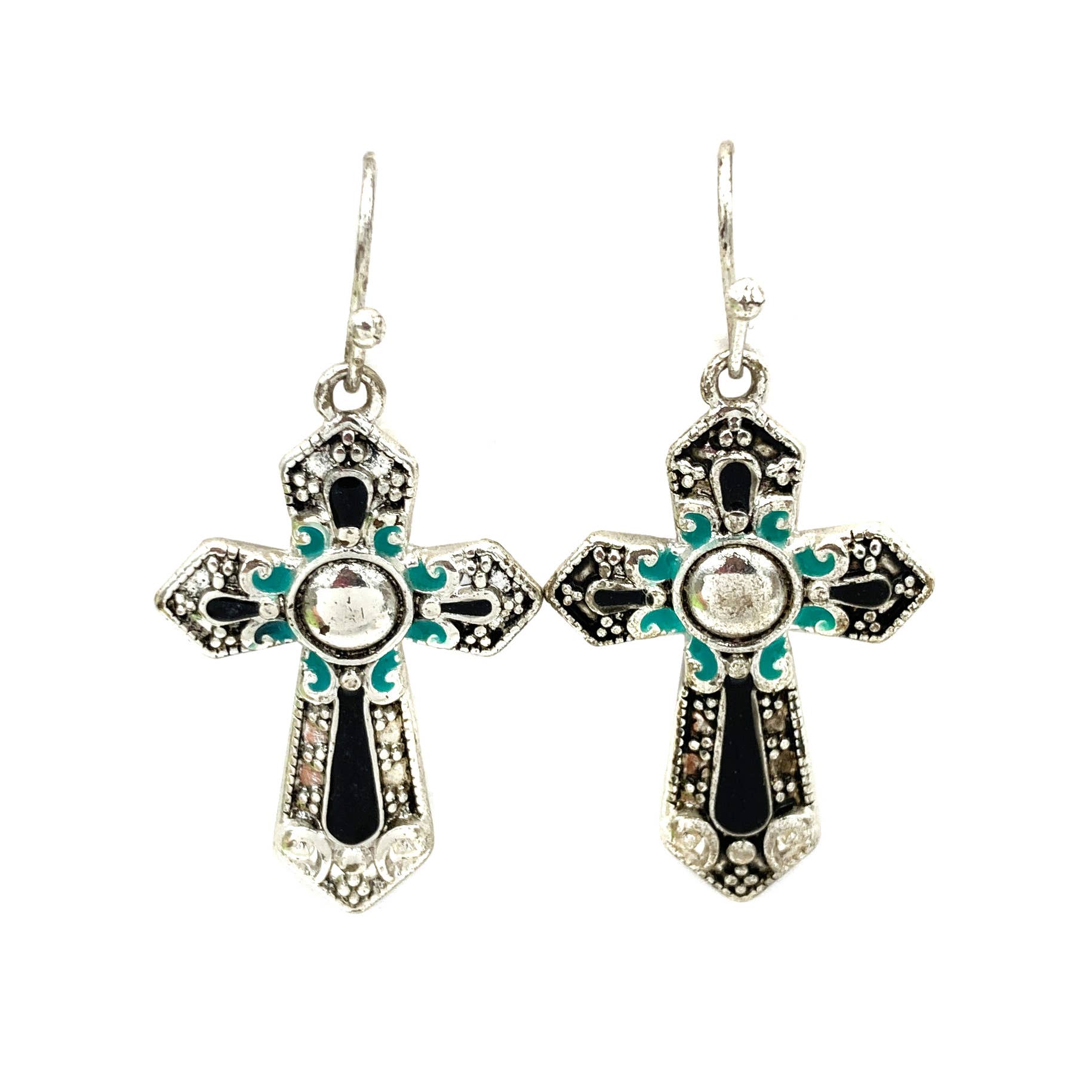 Jewelry Turquoise Black Western Cross Earrings