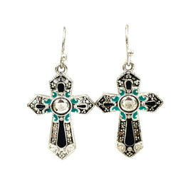 Jewelry Turquoise Black Western Cross Earrings