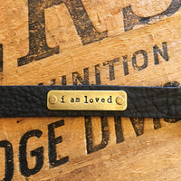 Jewelry: Black Leather Bracelet - I am loved