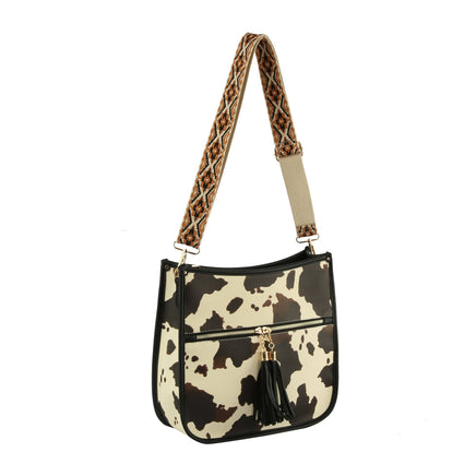 Western Cow Print Shoulder Handbag with tapesty strap