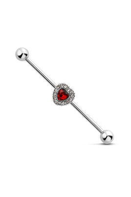 RBJ CZ PAVED HEART CENTER 316L SS IND BARBELL