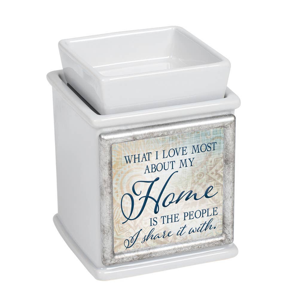 Candle Wax Warmer that works for both wax melts and jar candles. What I love most about my Home is the people I share it with design on front.