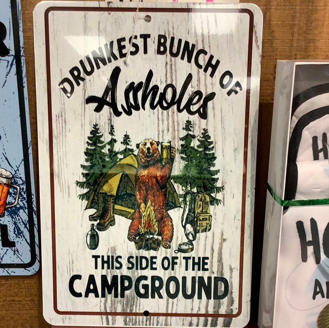 Tin Sign Drunkest Bunch Bear Campground Metal