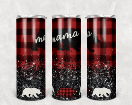 Mama Bear Plain coffee drink tumbler 20 oz stainless steel skinny thermos with clear sliding lid and straw